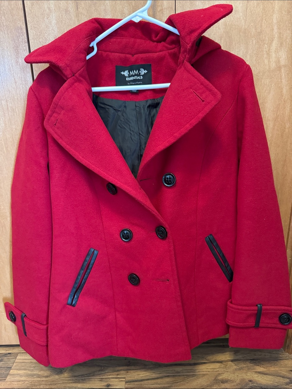 MM Essentials Red Pea Coat with Black Trim